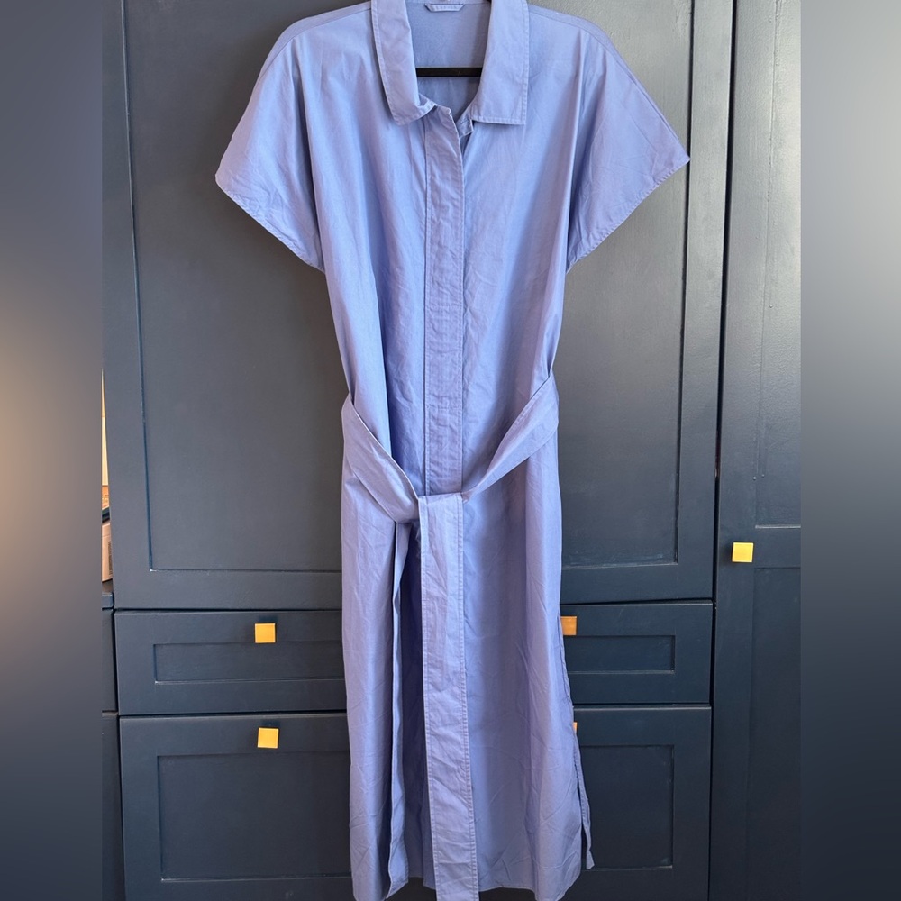 COS Oversized Button Down Dress with Tie in Blue